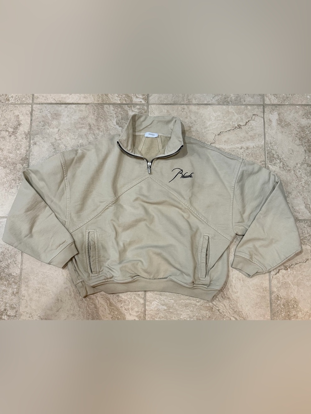 Rhude Beige Zip-Up Pullover with Embroidered Logo